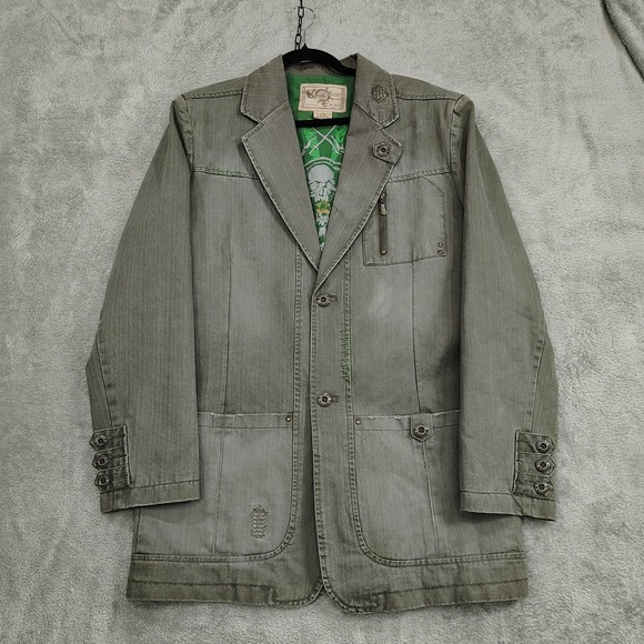 Other - Vtg Mens Caffeine‎ Rave Blazer Jacket Y2K Sz L Military Punk Goth Herringbone